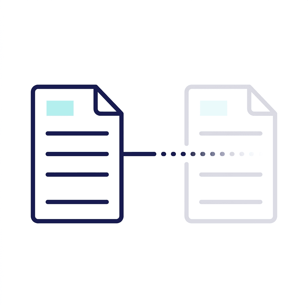 Two documents connected by a fading dotted line, incomplete audit trail