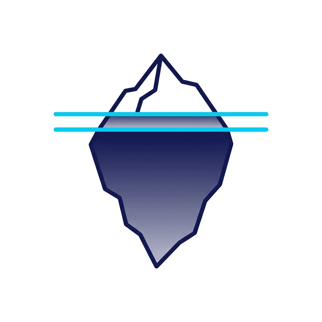 Iceberg with waterline. Most procurement fraud sits below the surface, invisible in normal-looking transaction data